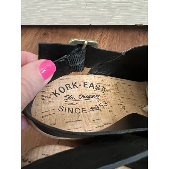 KORK-EASE Darby Black Leather Woodgrain Platform Slingback Clogs Shoes Sz 9M - Picture 10 of 13